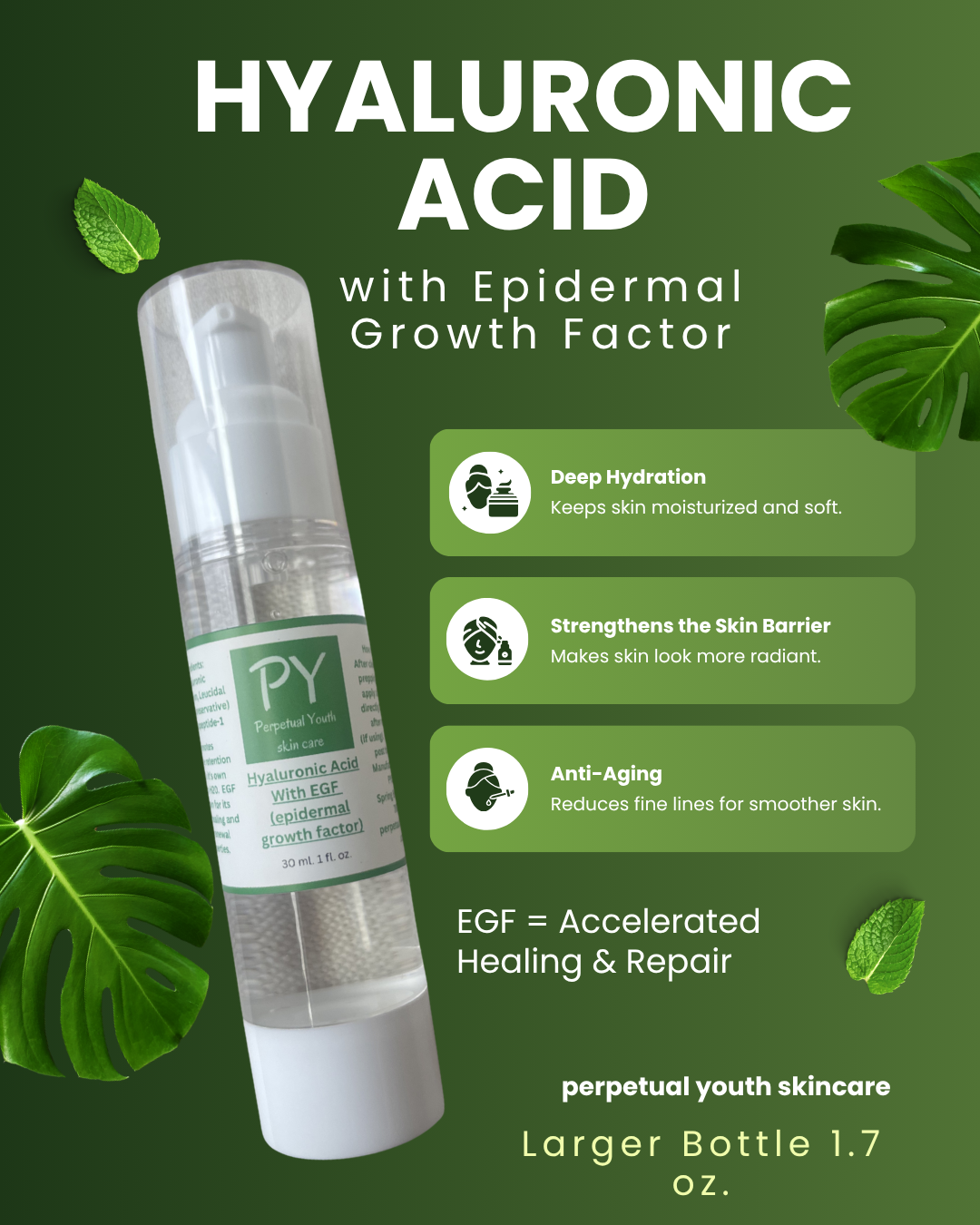 Hyaluronic Acid Serum (Larger Bottle) W/Epidermal Growth Factor ๐ฟ๐ฟ๐ฟ