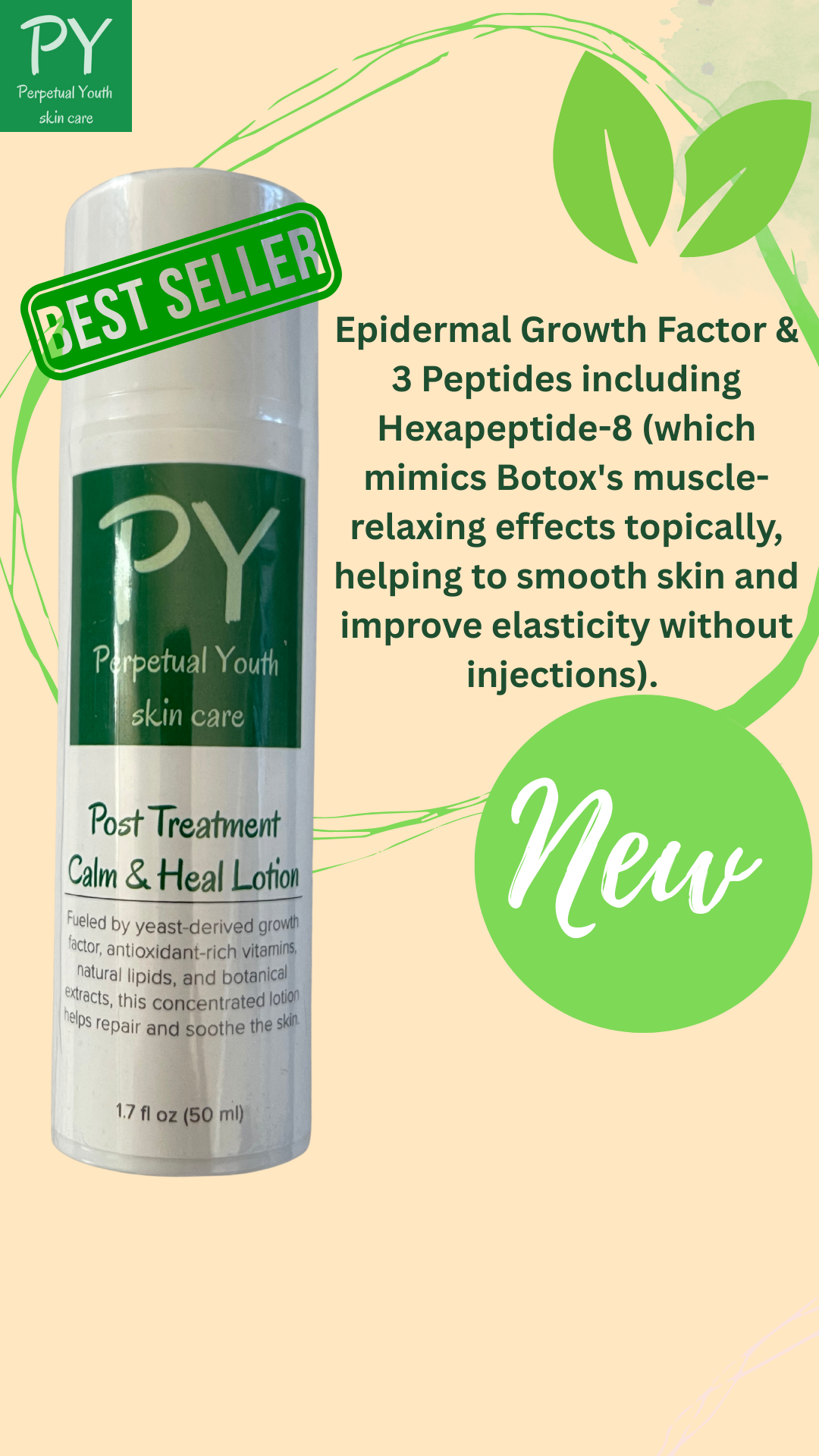 🌿 Calm & Heal Lotion - Powerful Antioxidant & Growth Factor, Antioxidants, Botanicals and 3 Peptides!