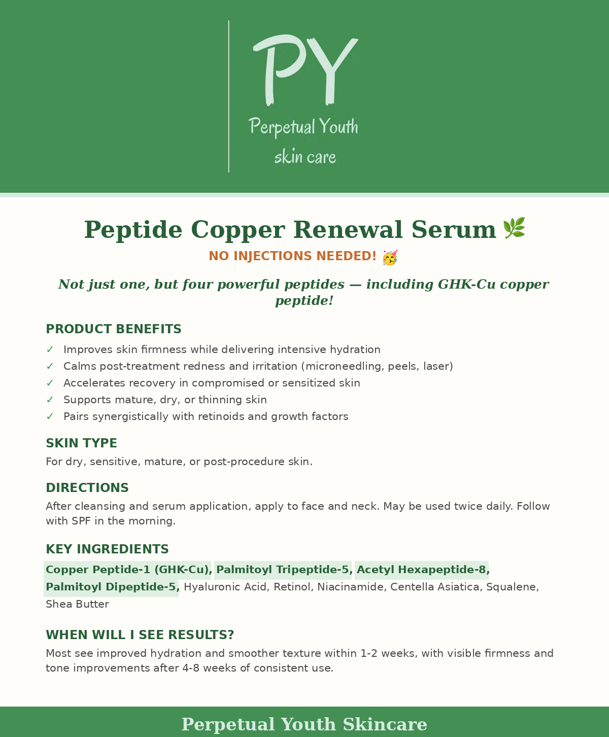 🜠🌿 Perpetual Youth Peptide Copper Renewal Serum 🌿 NO INJECTIONS NEEDED! 🥳